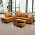 thumbnail image 1 of WRTEYEUI Convertible Sectional Sofa Couch, Faux Leather 4 Seat L-Shaped Sofa Set Modular Sofa Sleeper for Home, Living Room and Office, Diamond Pattern, Ginger, Left, 1 of 4