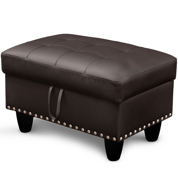 WRTEYEUI Ottoman Rectangular Storage Ottoman Bench, Faux Leather Footrest, Coffee Table, Stool Footstool with Hinged Lid for Living Room, Bedroom, Entryway, Brown, 28.5"x19"x17.5"