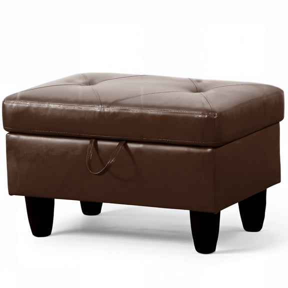 WRTEYEUI Ottoman Rectangular Storage Ottoman Bench, Faux Leather Footrest, Coffee Table, Stool Footstool with Hinged Lid for Living Room, Bedroom, Entryway, Brown, 28.5"x19"x17.5"