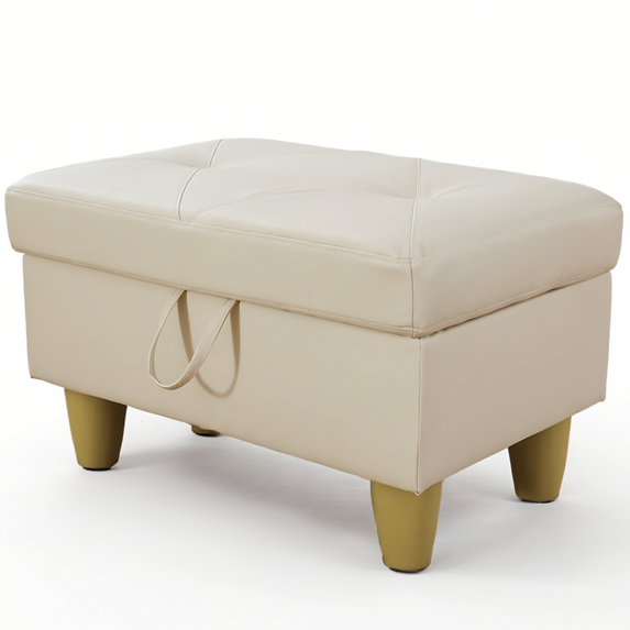 WRTEYEUI Ottoman Rectangular Storage Ottoman Bench, Faux Leather Footrest, Coffee Table, Stool Footstool with Hinged Lid for Living Room, Bedroom, Entryway, Off-White, 28.5"x19"x17.5"