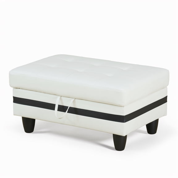 WRTEYEUI Ottoman Rectangular Storage Ottoman Bench, Faux Leather Footrest, Coffee Table, Stool Footstool with Hinged Lid for Living Room, Bedroom, Entryway, White with Black Strip, 35"x23.5"x17.5"