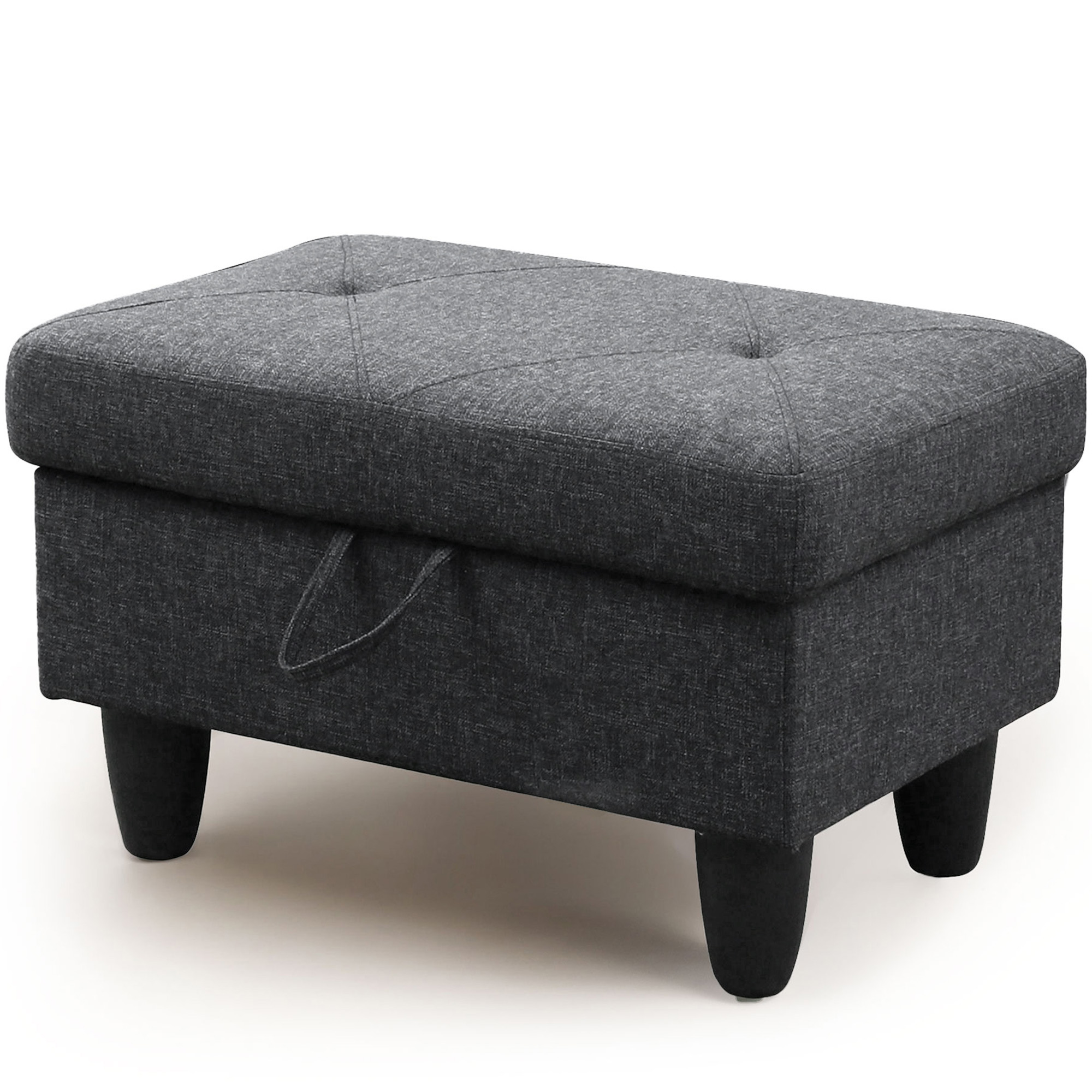 WRTEYEUI Ottoman Rectangular Storage Ottoman Bench, Flannel Footrest Stool Footstool with Lid for Living Room, Bedroom, Entryway, Black Gray, 28.5"x19"x17.5"