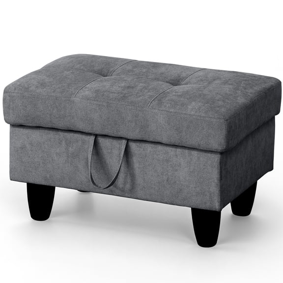 WRTEYEUI Ottoman Rectangular Storage Ottoman Bench, Flannel Footrest Stool Footstool with Lid for Living Room, Bedroom, Entryway, Dark Gray, 28.5"x19"x17.5"