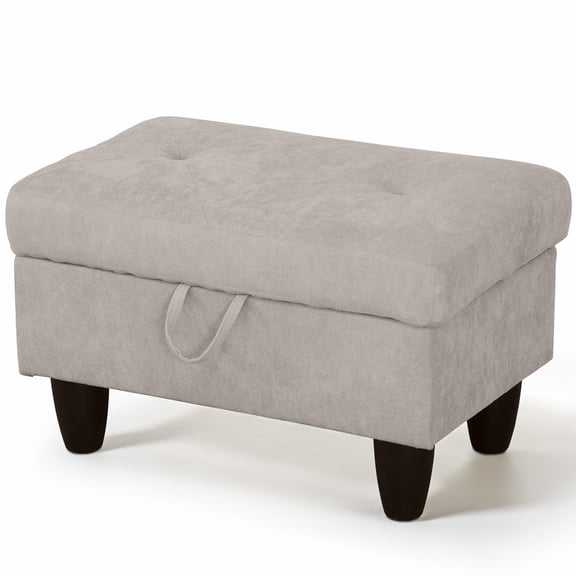 WRTEYEUI Ottoman Rectangular Storage Ottoman Bench, Flannel Footrest Stool Footstool with Lid for Living Room, Bedroom, Entryway, Off-White, 28.5"x19"x17.5"