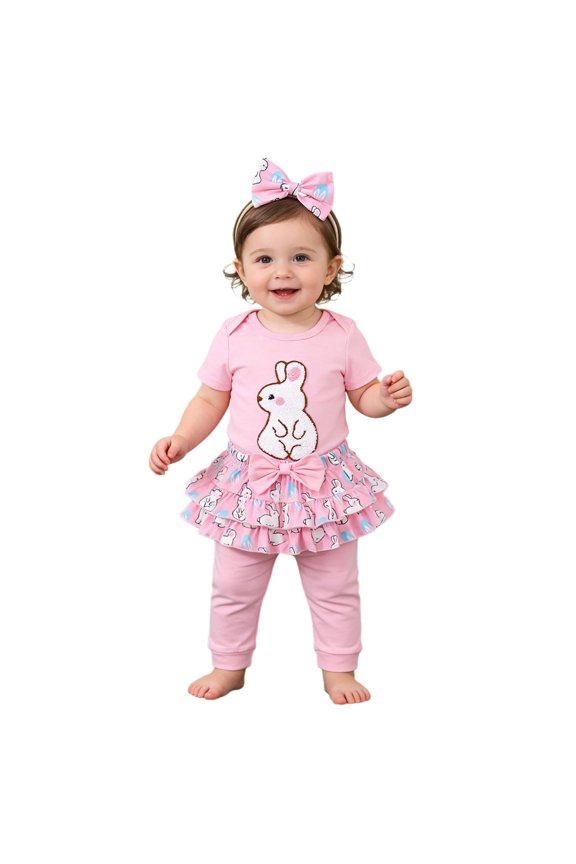 Adorable Baby Girl Bunny Romper Set With Carrot Embroidery For Spring And Summer Outfits Girl Summer Short Set