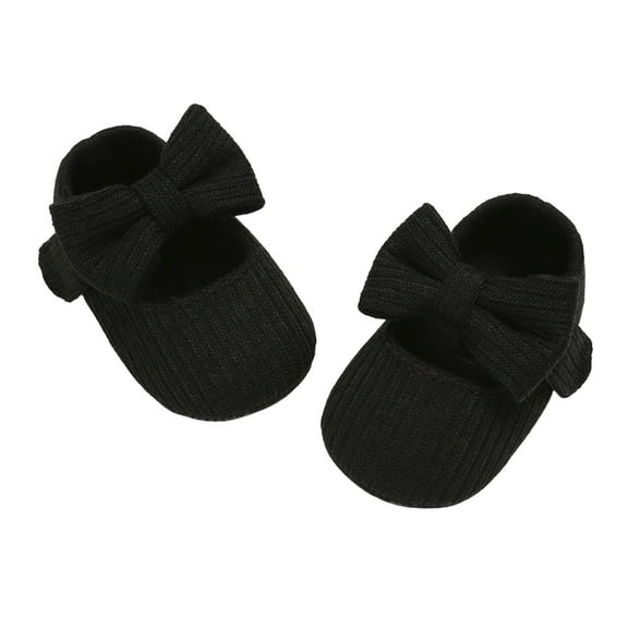 WRTFVZA Baby Girl First Walking Shoes, Soft Sole Knit Booties with Bow, Non-Slip Prewalker Crib Shoes for 0-24 Months