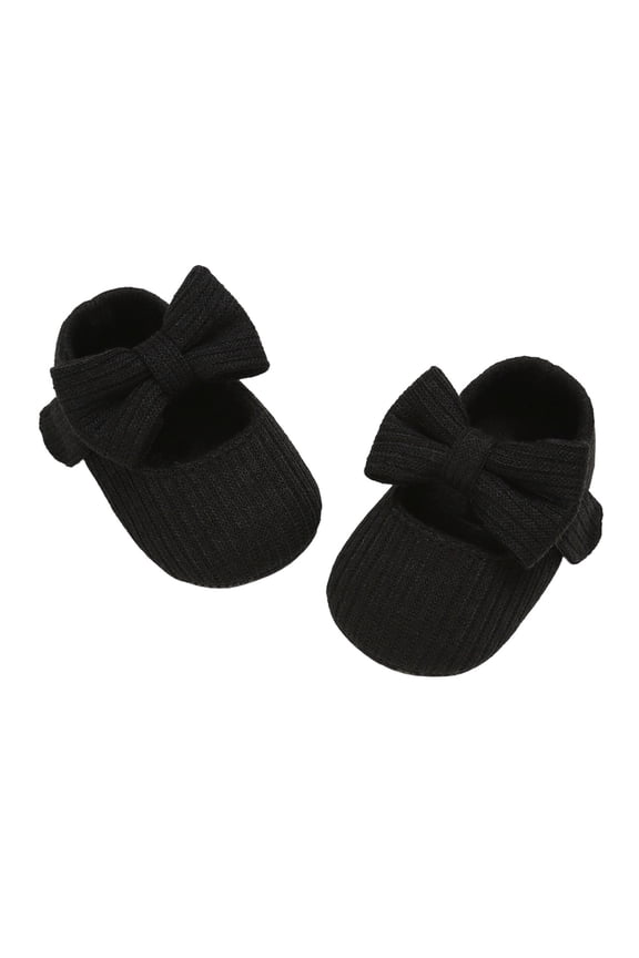 Baby Girl First Walking Shoes, Soft Sole Knit Booties with Bow, Non- Prewalker Crib Shoes for 0-24 Months