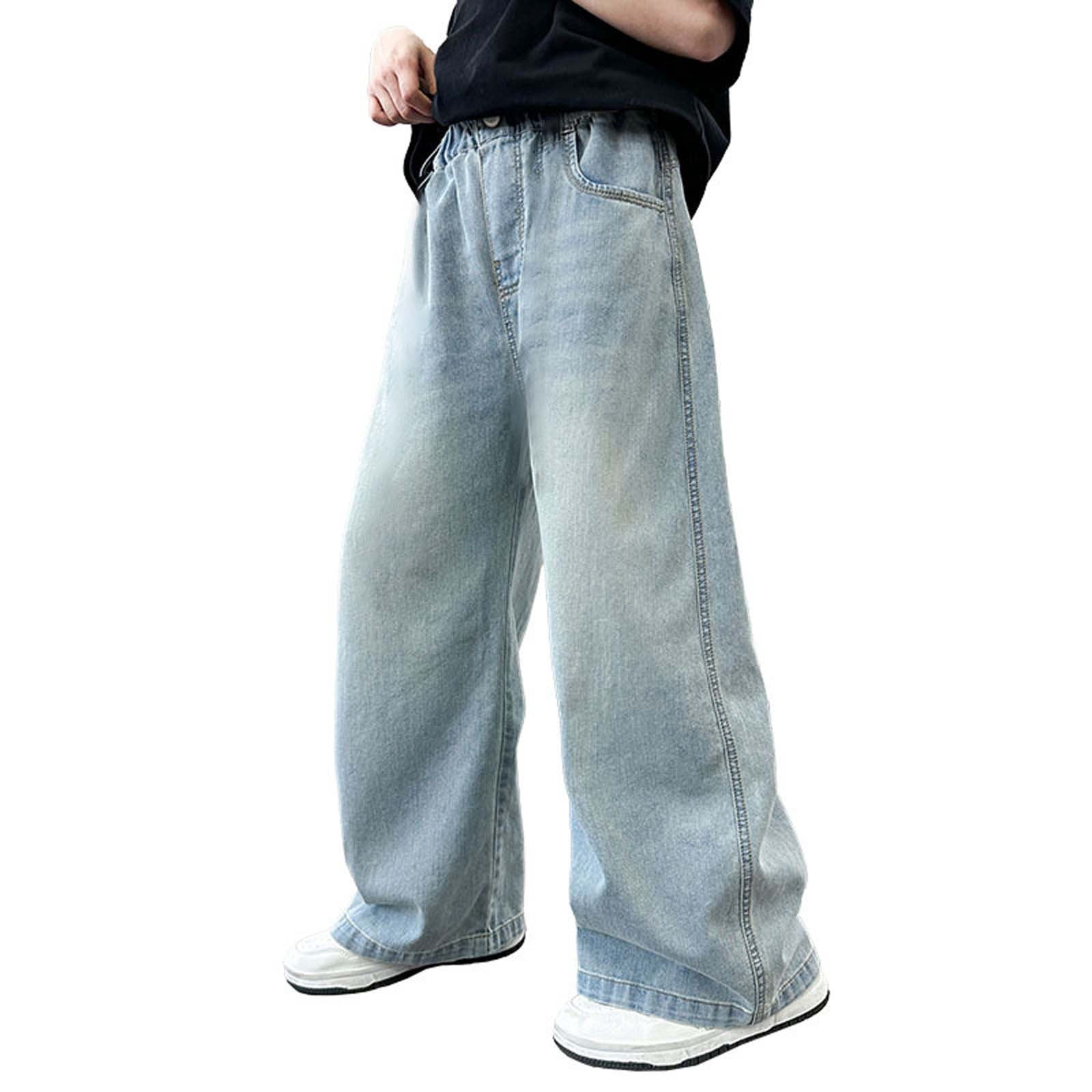 WRTFVZA Boys Baggy Jeans 10-12 Wide Leg Flap Pockets Comfortable