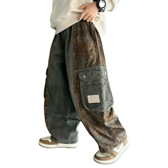 WRTFVZA Boys Baggy Jeans Size 8 Flap Pockets Straight Leg Gentle and Breathable Straight Leg Denim Cargo Pants