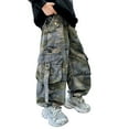 thumbnail image 1 of WRTFVZA Cargo Jeans Boys 16 Wide Leg Flap Pockets Soft Comfortable Straight Leg Denim Cargo Pants, 1 of 7