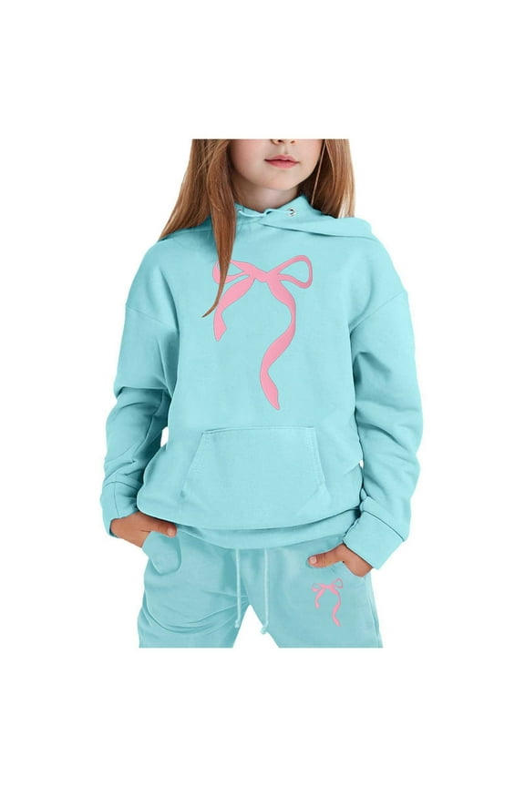 Cute Clothes for Girls 10-12 Trendy Girls Hoodie Set with Adorable Bow Print for Stylish Kids' Fashion Comfortable and Versatile Outfit for and Casual Wear