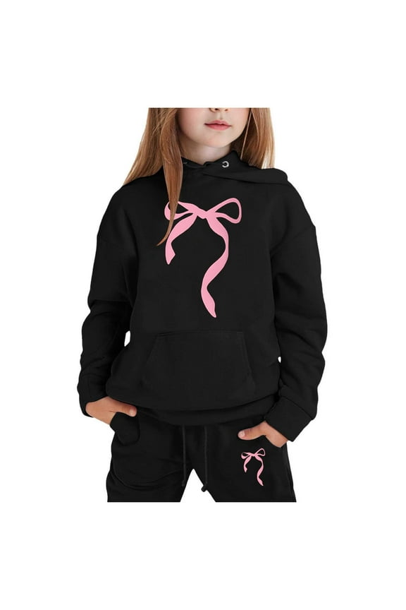 Cute Clothes for Girls 10-12 Trendy Girls Hoodie Set with Adorable Bow Print for Stylish Kids' Fashion Comfortable and Versatile Outfit for and Casual Wear