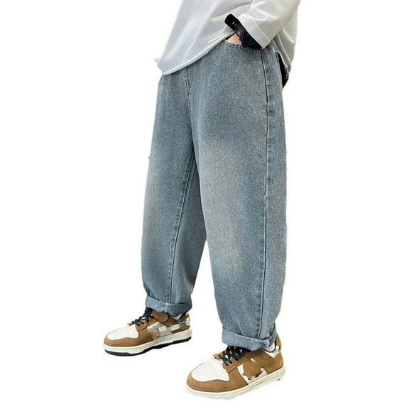 WRTFVZA Cute Jeans for Kids 10-12 Straight Leg Flap Pockets Comfortable Breathable Kids Baggy Denim Pants