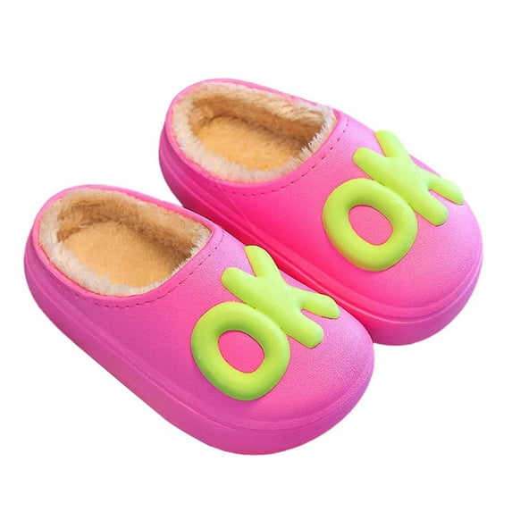 WRTFVZA Fluffy Slippers Girls Warm Cozy Indoor Outdoor Watertight Slippers With Cute Dinosaur Design For Kids Comfortable And Stylish Footwear,Hot Pink