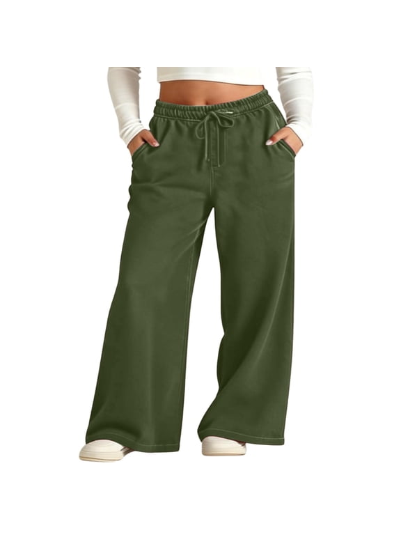 Girl’s Wide Leg Jeans Drawstring High Waisted Loose Comfy Pull On Denim Pants with Pockets Dark Green 12-13Years