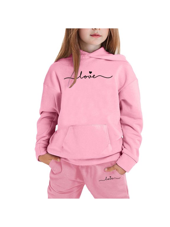Girls 2 Piece Outfits Hoodie Sweatsuit Sets Oversized Sweatshirt and Baggy Fall Fashion Sweatpant with Pockets