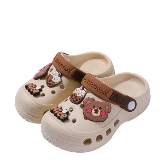 WRTFVZA Sandals and Slides for Boys & Girls Lightweight Waterproof -On Sandals Summer Water Shoes for Beach Pool Garden Play 7.5-8 Years #Khaki