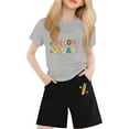thumbnail image 1 of WRTFVZA Girls Outfits First Day Of School Outfits for Girls 2th Grade Comfortable and Stylish Two-Piece tops and Pants Short Sleeve Combination Clothjes for Kids, 1 of 4