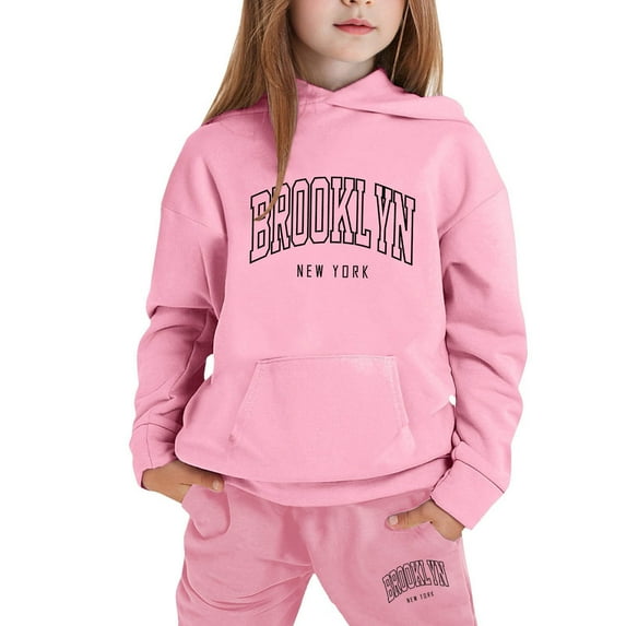 WRTFVZA Girls Outfits Set for Kids Comfortable Long Sleeve Hoodie Pullover Top with Stylish Pants Casual Sweat Suit for Active
