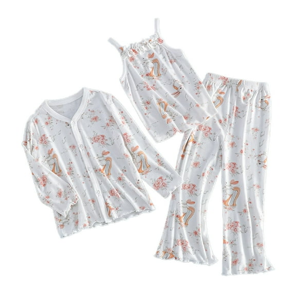 WRTFVZA Girls Pajamas Sets Size 10-12 Cartoon Long Sleeve Pajamas 2 Piece Sets for Girls Comfy Fit Short Sleeve Sleepwear Clothes Set 12 Months-18 Months Brown