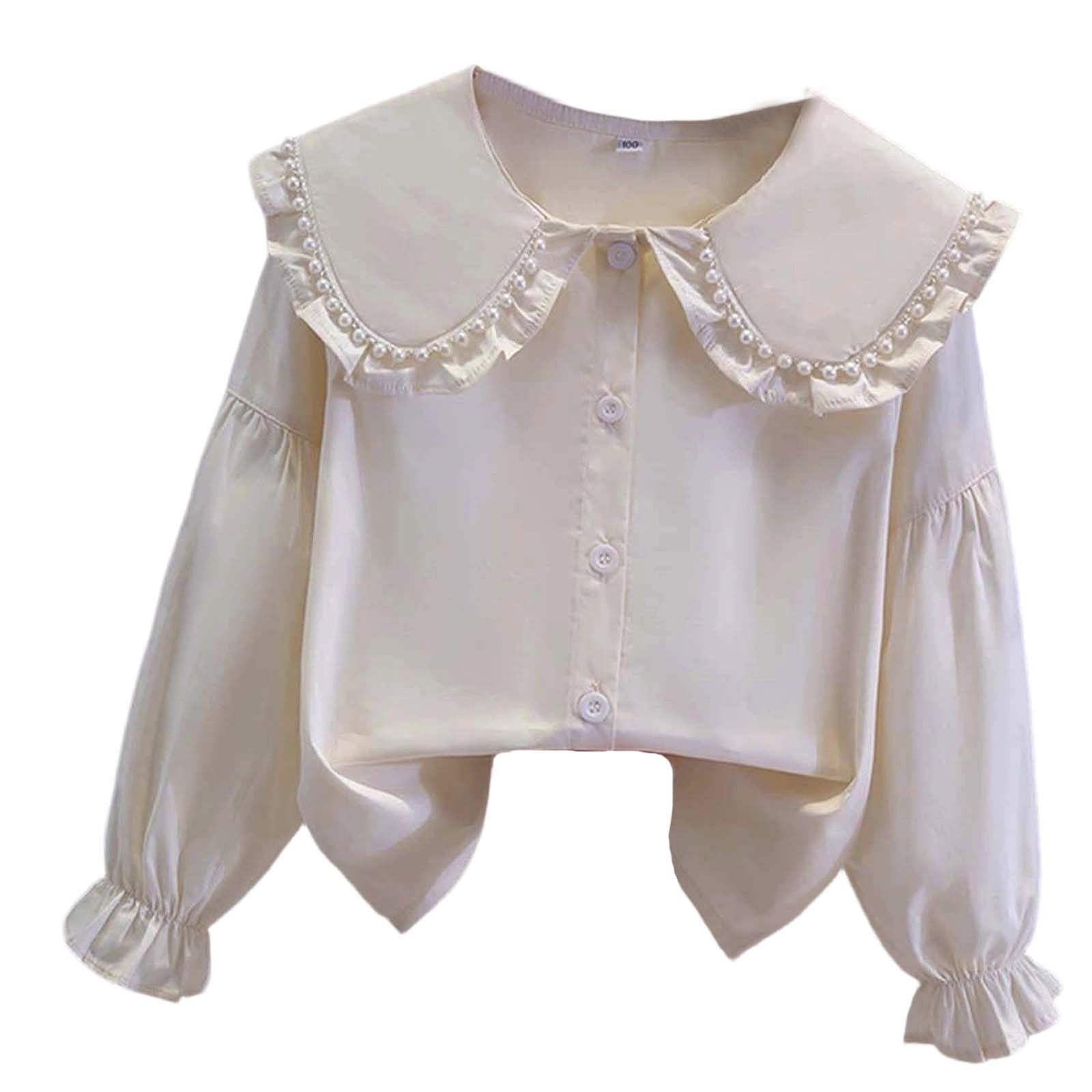 WRTFVZA Girls Ruffled Button Down Shirt, Long Sleeve Blouse for School ...