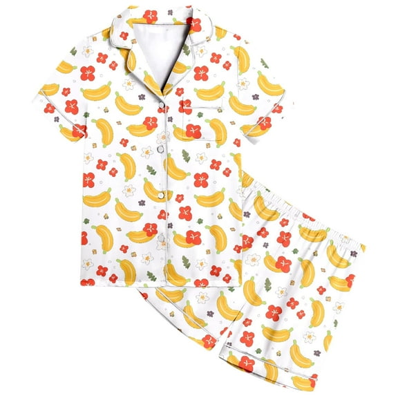 WRTFVZA Girls Shorts Pajamas Size 6-7 Years White Summer Pajamas for Kids Strawberry Print Short Sleeve Set Cute Comfortable Sleepwear for Toddler Girls