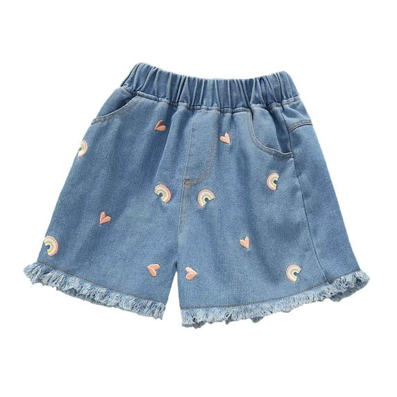 WRTFVZA Girls Shorts Size 2-3 Years Girl Jean Shorts Ripped Raw Summer Loose Fashion Jorts Girls Straight Leg High Waist Denim Shorts