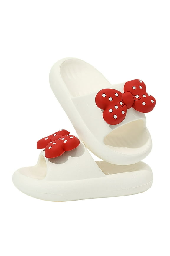 Girls Slide Size 12-12.5 Years Cloud Bow Slide Shower Slippers Slip-On Kids Beach Pool Indoor Outdoor Shoes #White