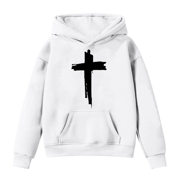 WRTFVZA Grey Hoodie for Tweens, Christian Jesus Prints Hooded Sweatshirts Fall Winter Clothes (Big & Tall, White, 12-13 Years)