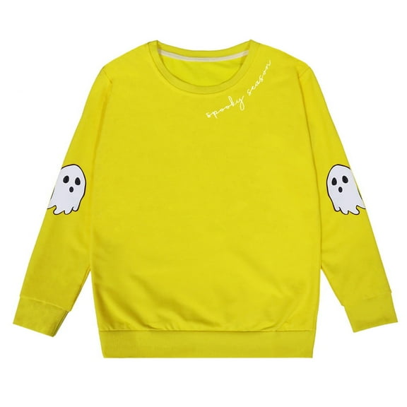 WRTFVZA Hoodies for Teen Girls Trendy, Cartoon Halloween Sweaters Casual Crewneck Long Sleeve Sweatshirts (Little Girls, Yellow, 7-8 Years)