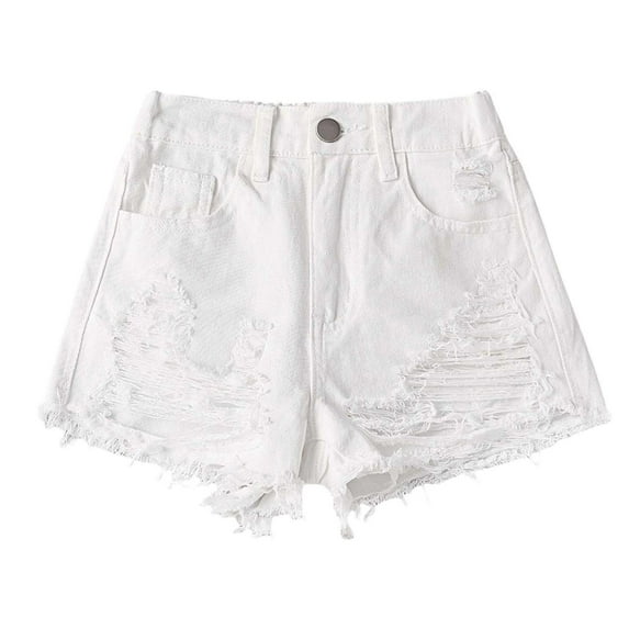 WRTFVZA Jean Shorts Kids Size 10-11 Years Girl Jean Shorts Ripped Raw Summer Loose Fashion Jorts Girls Straight Leg High Waist Denim Shorts #White