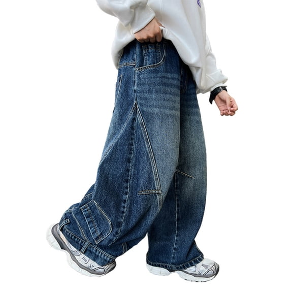WRTFVZA Jeans for Boys Size 5 Straight Leg Flap Pockets Soft Comfortable Toddlers' Stretch Denim Cargo Jean