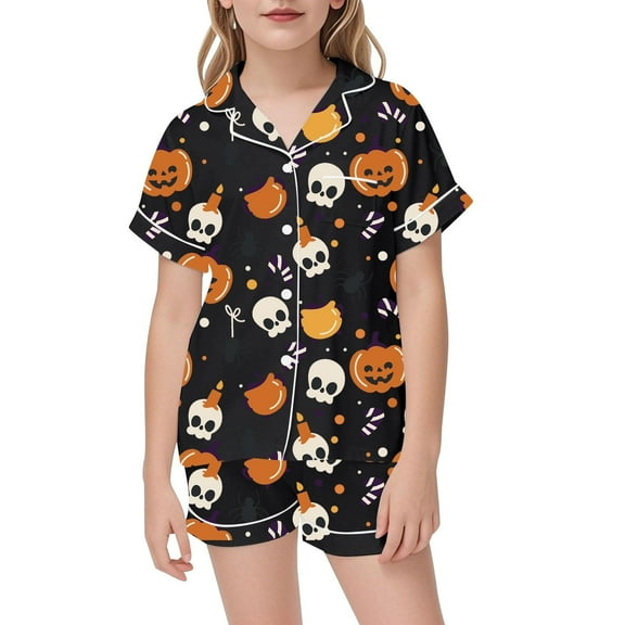 WRTFVZA Little Girl Pajamas Size 6-7 Years Black Girls Pajamas Silk PJS Set Pink Bow Satin Sleepwear Short Sleeve Jammies for Kids Button-Down Nightwear