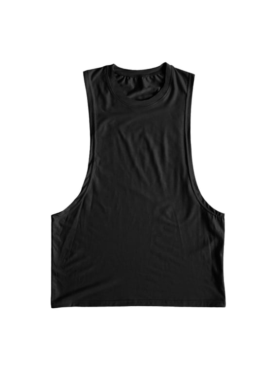 Men's Muscle Cut Off Tank Tops Bodybuilding Fitness Loose Sleeveless Gym Shirts Workout Stringer Tee Shirt, Black