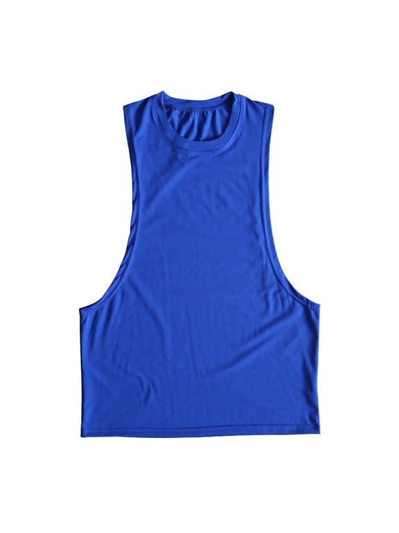 Men's Muscle Cut Off Tank Tops Bodybuilding Fitness Loose Sleeveless Gym Shirts Workout Stringer Tee Shirt, Dark Blue