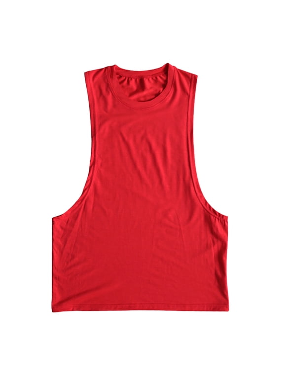 Men's Muscle Cut Off Tank Tops Bodybuilding Fitness Loose Sleeveless Gym Shirts Workout Stringer Tee Shirt, Red