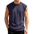 thumbnail image 1 of WRTFVZA Mens Sleeveless Shirts, Solid Workout Tank Tops Cut Off Shirts Gym Muscle Loose Fit Tee, Dark Blue, 1 of 4