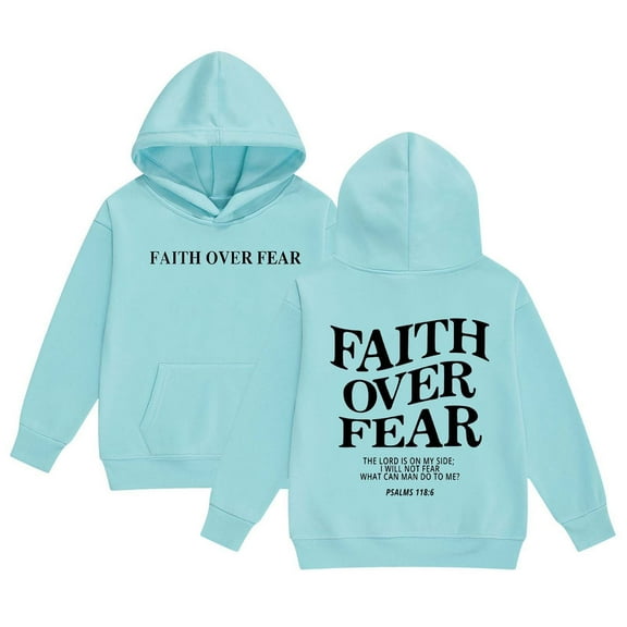 WRTFVZA Navy Blue Hoodie for Teens, Fashion Letter Printed Faith Over Fear Christian Hoodie Sweatshirts (Big & Tall, Mint Green, 10-11 Years)
