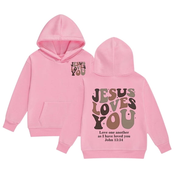 WRTFVZA Red Hoodie for Boys, Jesus Loves You Letter Graphic Printed Pullover Tops Hoodie Sweatshirts (Big & Tall, Light Pink, 12-13 Years)
