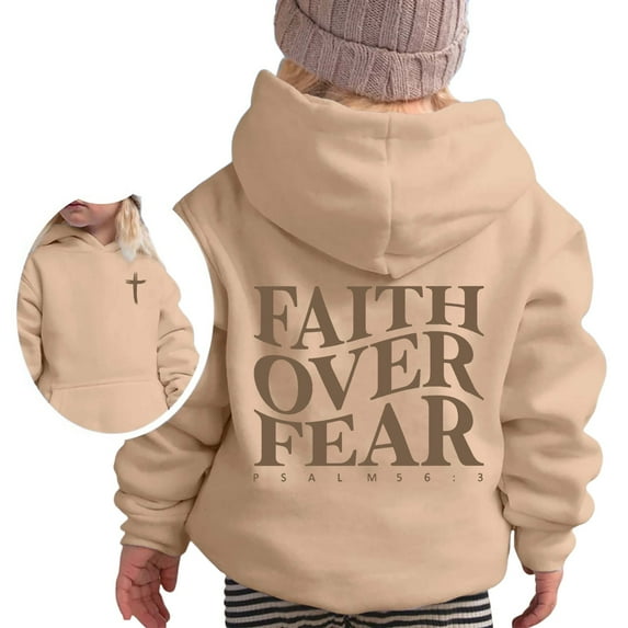 WRTFVZA Red Hoodie for Girls, Fashion Christian Letter Faith Over Fear Long Sleeve Hooded Sweatshirts (Big & Tall, Khaki, 12-13 Years)