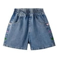 thumbnail image 1 of WRTFVZA Short Jorts for Girls Size 4-5 Years Girls Jean Shorts Ripped Distressed Frayed Folded Hem Teen Tween Youth Mid Rise Casual Summer Kids #Blue, 1 of 5