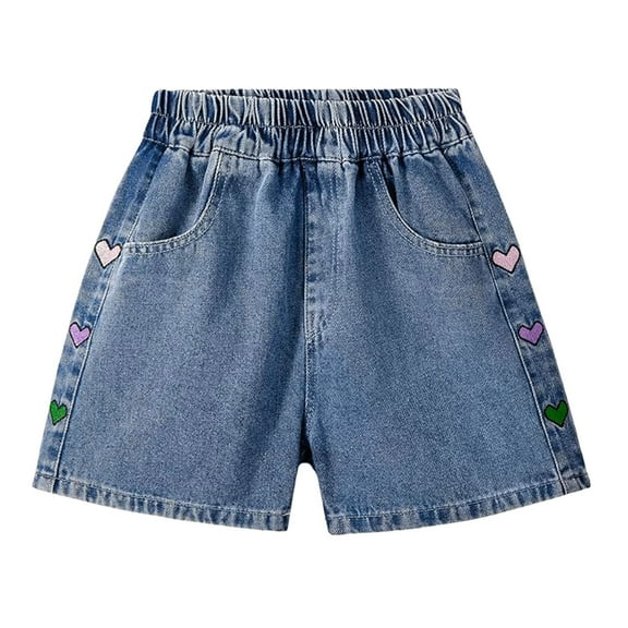 WRTFVZA Short Jorts for Girls Size 5-6 Years Girls Jean Shorts Ripped Distressed Frayed Folded Hem Teen Tween Youth Mid Rise Casual Summer Kids #Blue