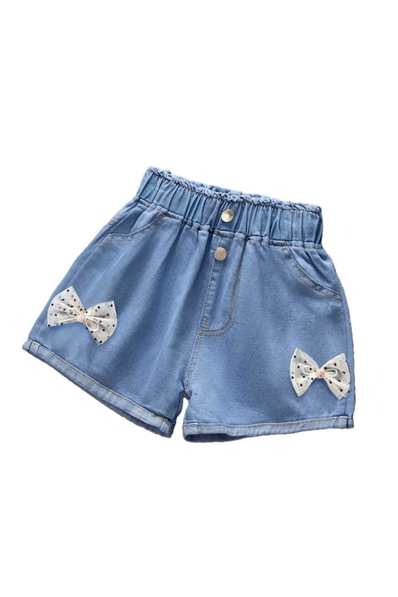 Summer Shorts for Girls Size 13-14 Years Girls' Summer Denim Shorts with Buttefly and Floral Embroidery Casual Fashion #Black