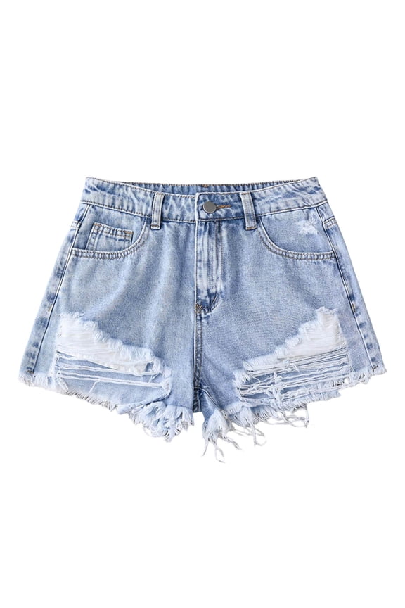 Jean Shorts Kids 13-14 Years Girl Jean Shorts Ripped Raw Summer Loose Fashion Jorts Girls Straight Leg High Waist Denim Shorts