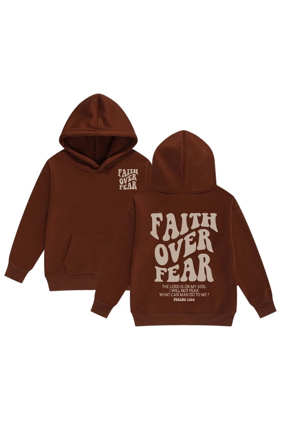 A Y2k Hoodies Girls, Faith Over Fear Hoodie Sweatshirt Long Sleeve Tops with Pockets (Little Girls, Coffee, 6-7 Years)