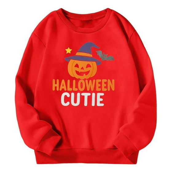 WRTFVZA Yellow Hoodies for Teen Girls, Cute Halloween Pumpkin Printed Loose Fit Oversized Round Neck Sweaters (Little Girls, Red, 5-6 Years)