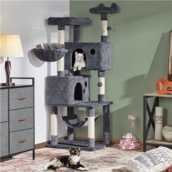 Stackable Cat Tree WRTHN 64.5-inch super large multi story cat tree with 2 cat nests ...