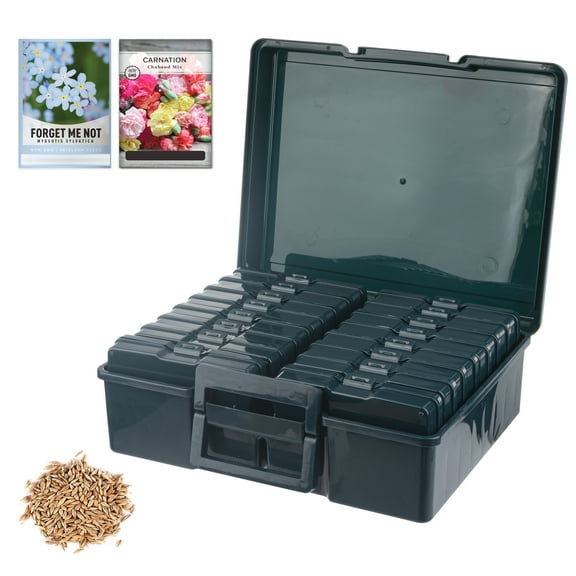 WRVCSS Dark Green Seed Storage Box With 16 pcs 4" x 6" cases,Seed Organizer,Photo Storage Box For pictures