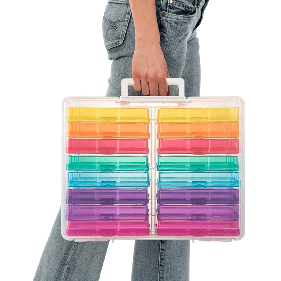WRVCSS Colorful 4" x 6" Photo Organizers and Photo Storage Box with Handle, 16 Inner Photo Cases, Portable Picture Organizers & Photo Storage Containers