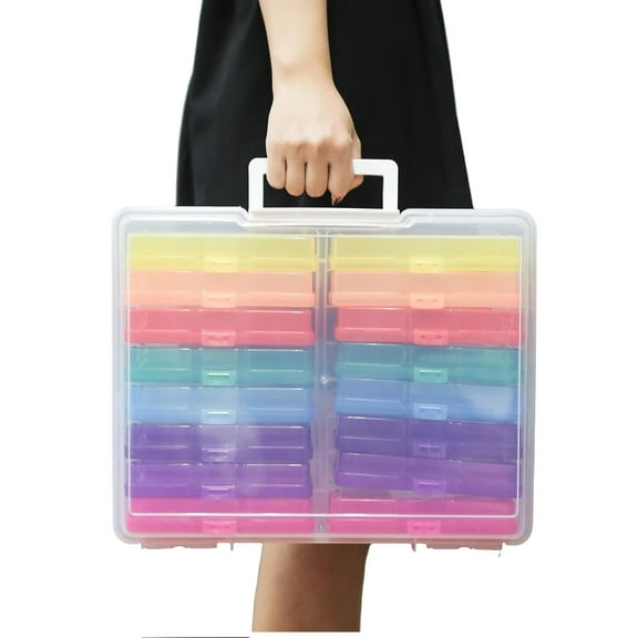 WRVCSS Multicolor 4x6in photo storage box with handle ,greeting cards organizer kit for Holiday Birthday Get Well Cards Photos, Crafts, Scrapbooking (16pcs)